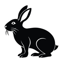 Rabbit Sniffing the Air with Ears Tilted Back Silhouette on White Background
