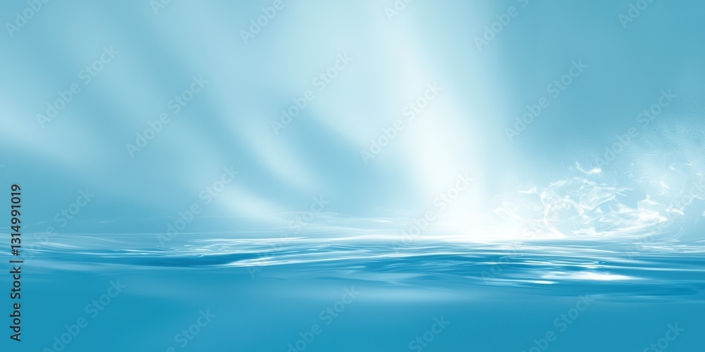 Poster gentle sunlight shines through an abstract light blue background, creating soft shadows and highligh