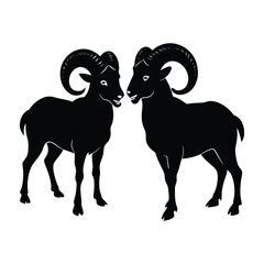 Ram Butting Heads with Another Ram Silhouette on White Background