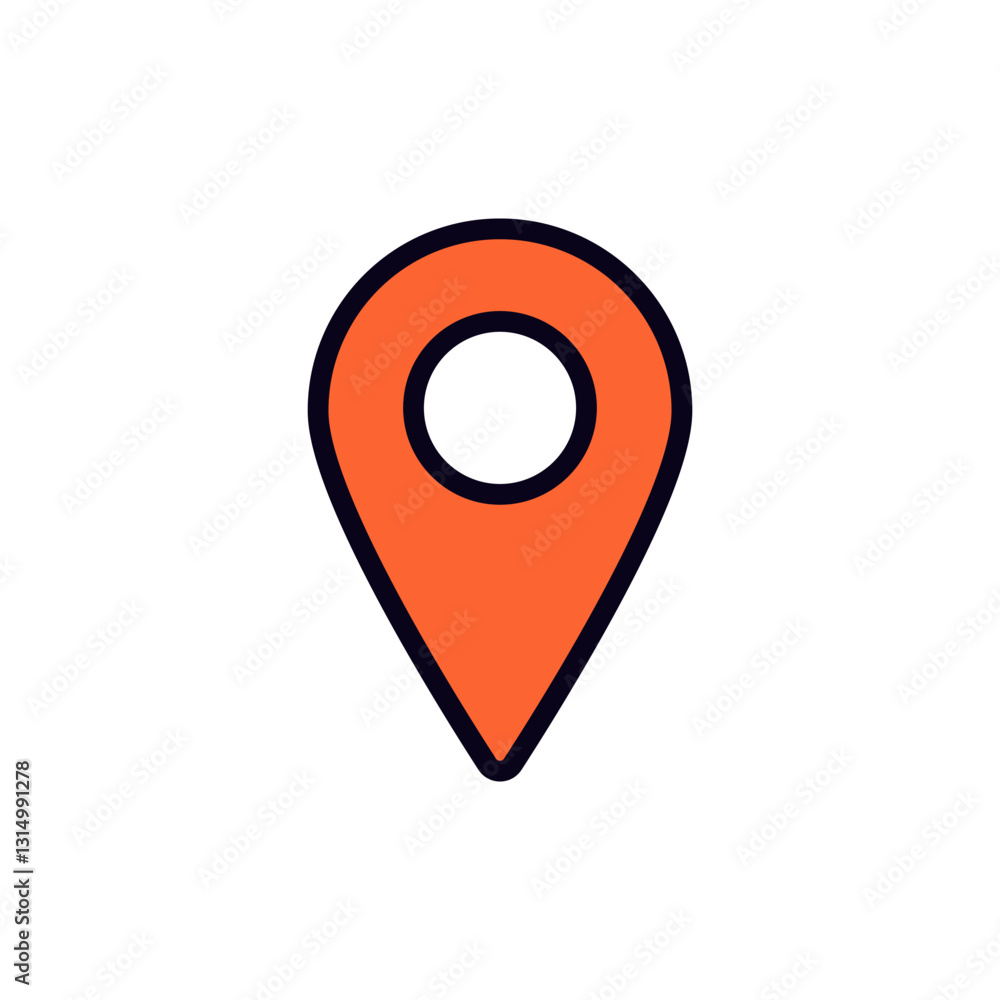 Poster the image shows an orange location pin symbol used in digital maps to indicate specific spots.