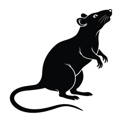 Rat Upright on Hind Legs Sniffing the Air Silhouette on White Background