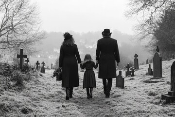 Mourning Family Strolling Through a Cemetery in Bristol: A Heartfelt Tribute to Their Buried Loved One