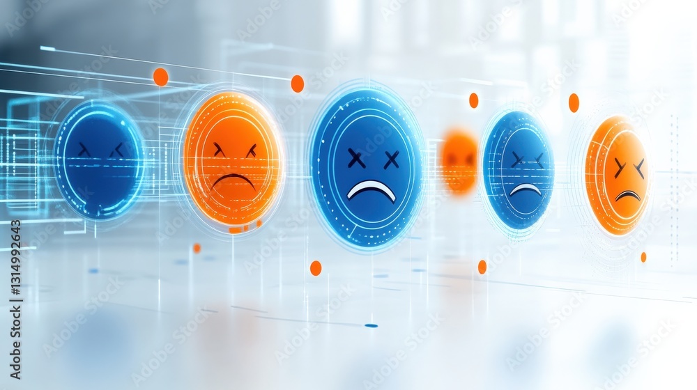 Poster analyzing digital emotions visual representation of user sentiments in technology virtual space grap