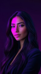 Fototapeta premium Woman with long dark hair in purple light