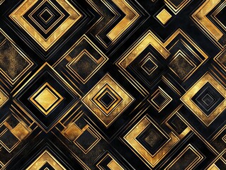 Seamless Pattern - Geometric Art Deco pattern with gold and black overlapping diamond shapes