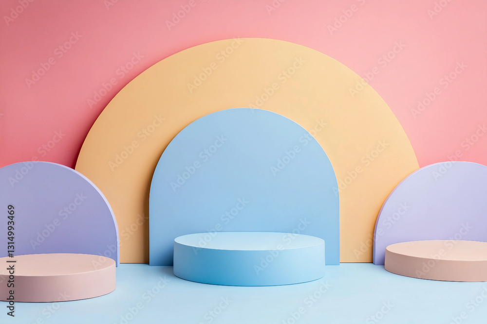 Poster minimal colorful podium and scene with 3d render vector in abstract background ai generative