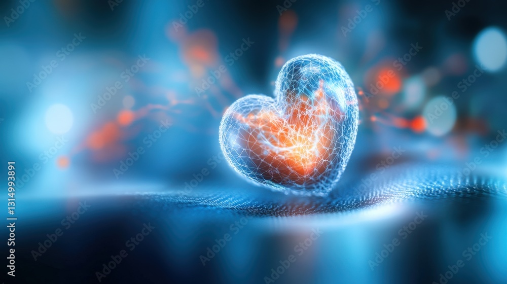 Poster digital heartbeat love in the modern age virtual space 3d rendering abstract design close-up emotion