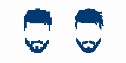 Fototapeta premium Two bearded male faces in pixel art style. minimalistic features with distinct blue color accents.