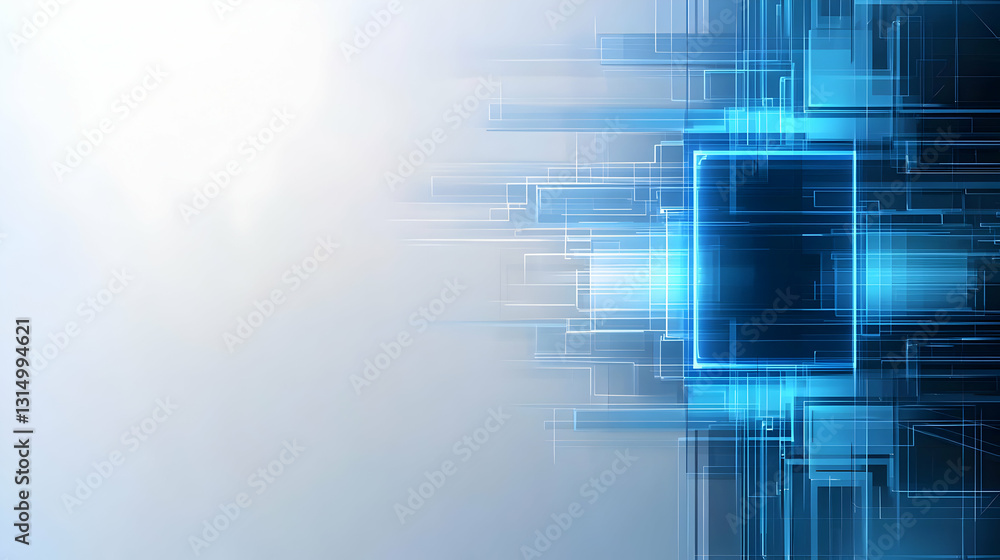 Aufkleber abstract blue technology background with glowing lines and geometric shapes on a gradient white and 