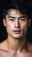 A Young Man with Dark Hair and Defined Features