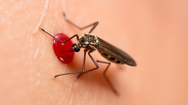 Mosquito sucking blood. dengue hemorrhagic fever aedes mosquito sucking human through the skin. nasty insect mosquito drinks the blood of the person causing itching