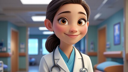 Professional female doctor in a bright and colorful medical setting
