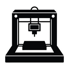 3D printer printing object flat vector silhouette with white background