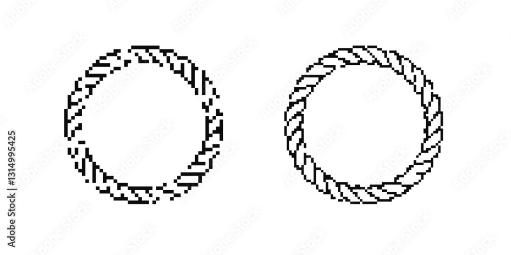 Poster two intricate circular patterns showing twisted and braided rope designs in pixel art style.