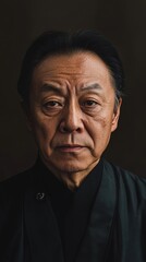 Fototapeta premium Elderly Asian Man Wearing a Dark Kimono