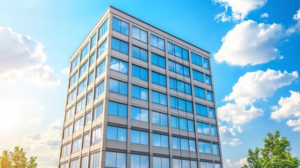 Fototapeta premium Modern Beige Glass Building Under Sunny Sky