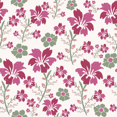 Colorful floral pattern. Vector blossom tropical wildflowers art seamless pattern. Modern vintage floral pattern use for fabric, textile, home decoration elements, upholstery, wrapping paper, etc.