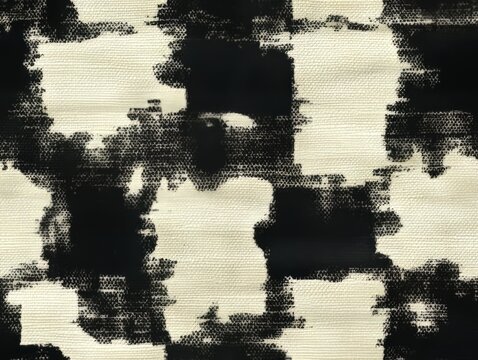 Seamless Pattern - Abstract black and beige pattern resembling textile art with mottled squares.