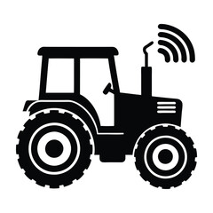 AI controlled farming tractor flat vector silhouette on white background