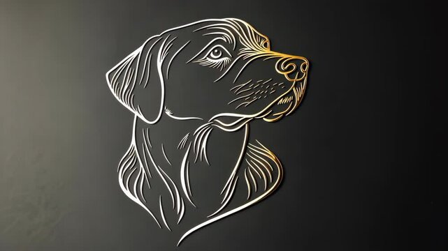 Detailed artistic rendering of a dog's head against a dark background showcasing unique linework and depth