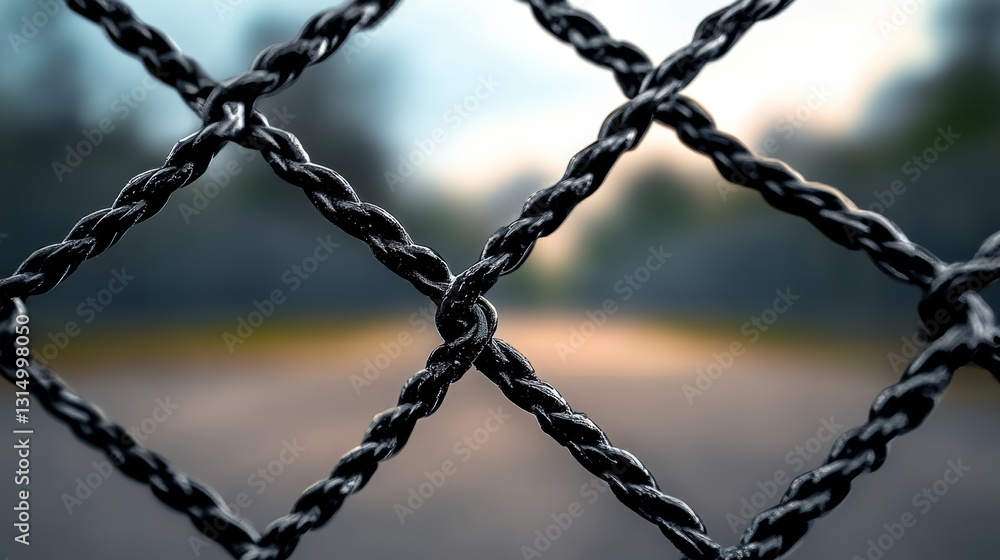 Aufkleber black chain link fence with a knot in the middle. the fence is open and the knot is visible