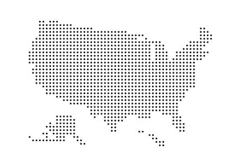 Pixel dotted map of United States of America in a white background
