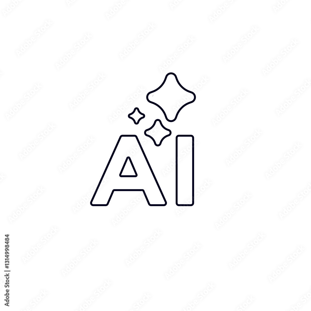 Poster a minimalist logo featuring ai with clean lines. small sparkle graphics add a futuristic touch.
