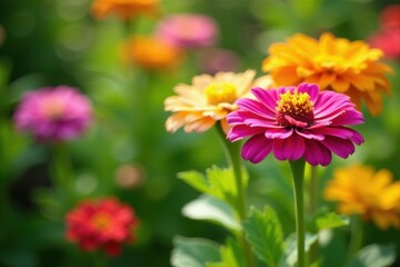 Obraz premium Vibrant blossoms in a sun-drenched garden, showcasing a stunning array of colors and textures, creating a breathtaking natural scene of blooming flowers