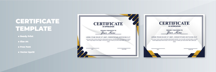 Modern certificate template design, A4 size, ready print, geometric background