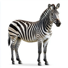 Majestic Zebra Standing Alone in a Serene Natural Pose, zebra on white background