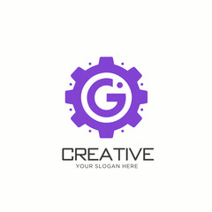 Obraz premium Letter G with Gear Logo Design. Mechanic Logo Design