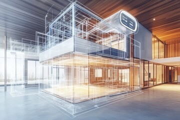 Modern Architectural Concept of a Building with Technical Drawing
