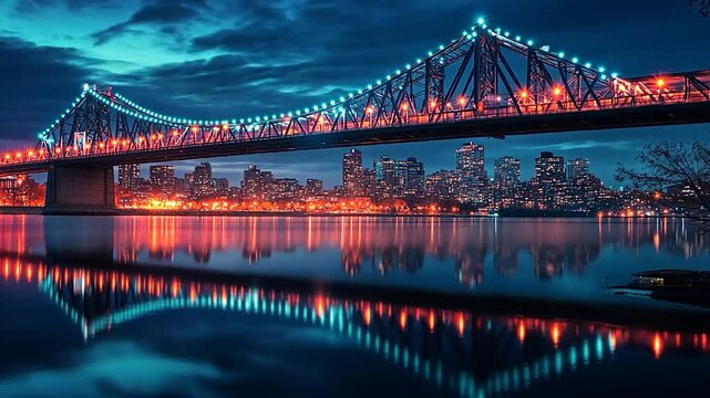 Jacques Cartier Bridge Night Lights Reflection