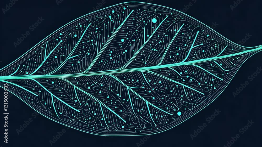 Poster intricate leaf design featuring geometric patterns and vibrant colors on a dark background