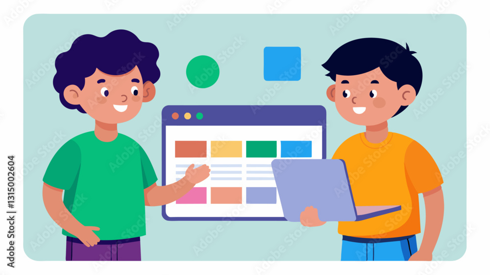 Poster two boys scrolling through different color schemes on their website trying to decide on the perfect 