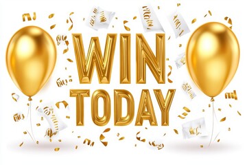 Exciting celebration with golden balloons and festive confetti promoting a special winning message for an event