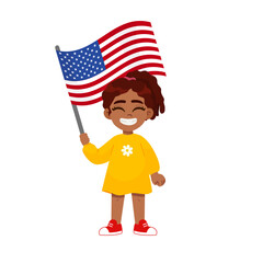 cute little girl holding an american flag. patriot. Vector 4 july US Independence Day