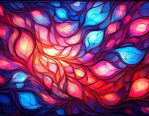 abstract neon stained glass colorful digital art red pink blue light