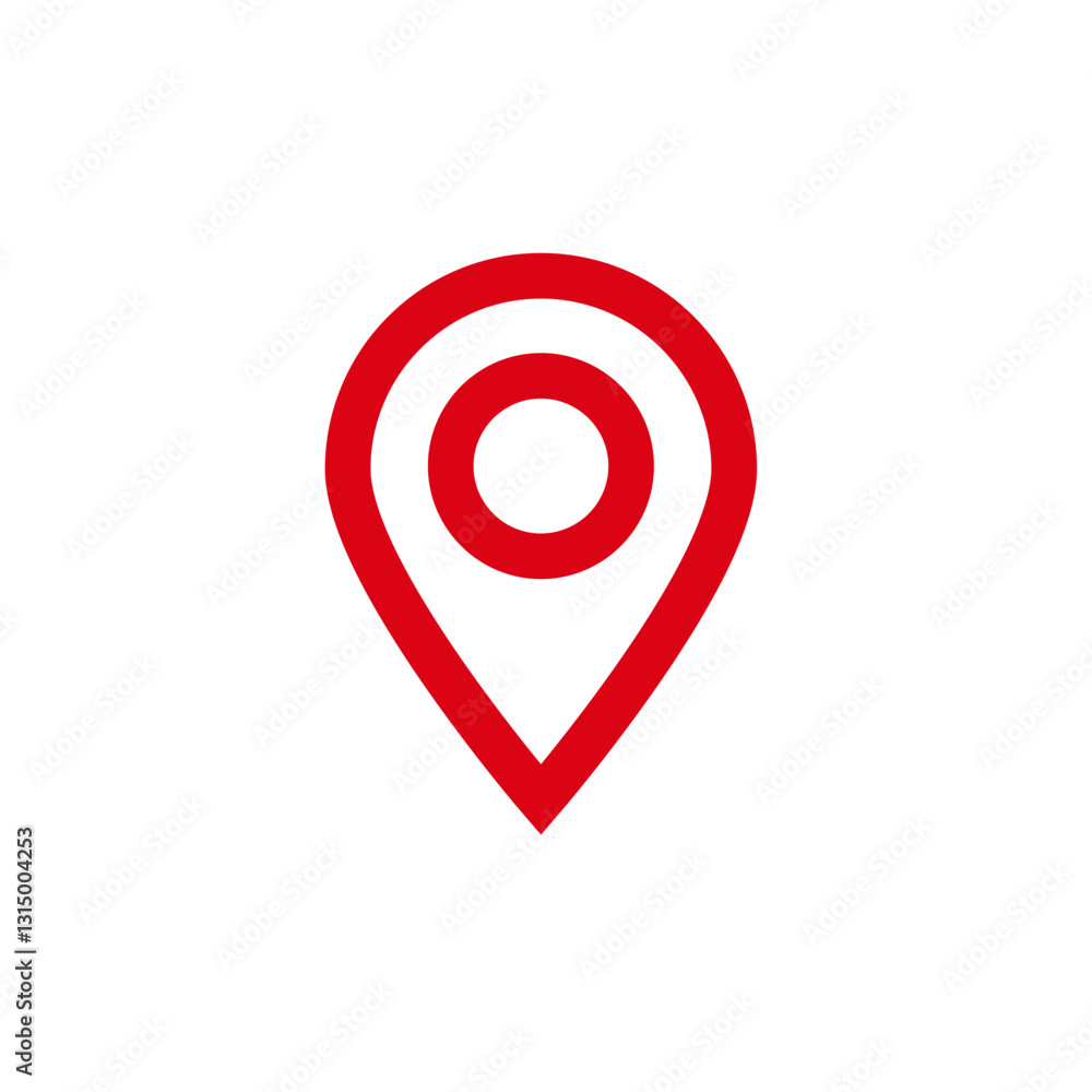 Poster simple red location marker symbol, commonly used in digital maps for pinpointing specific places.