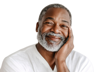 Portrait of a happy senior african american man smiling at camera. Clipart, Png.