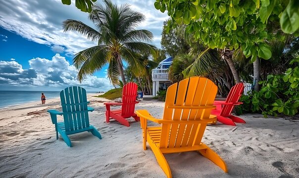 Colorful chairs front sand key beach - summer ocean front property ocean property house home beach real 