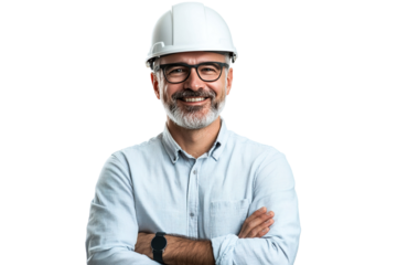 Portrait of a experienced engineer. transparent cutout, png.