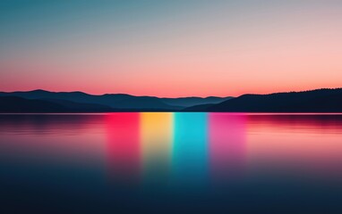 Obraz premium Stunning sunset reflection over tranquil water with vibrant color hues from the sky.