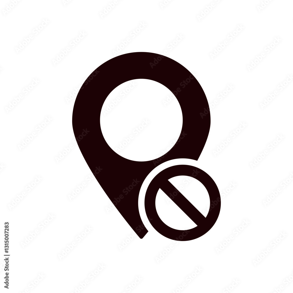 Poster black location pin icon with a circular hole in the center, ideal for navigation and map application
