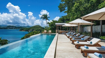 Fototapeta premium Luxurious Tropical Villa with Infinity Pool Overlooking the Ocean