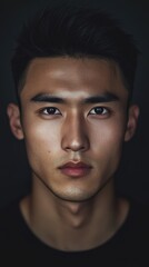 Obraz premium A young mans serious facial portrait