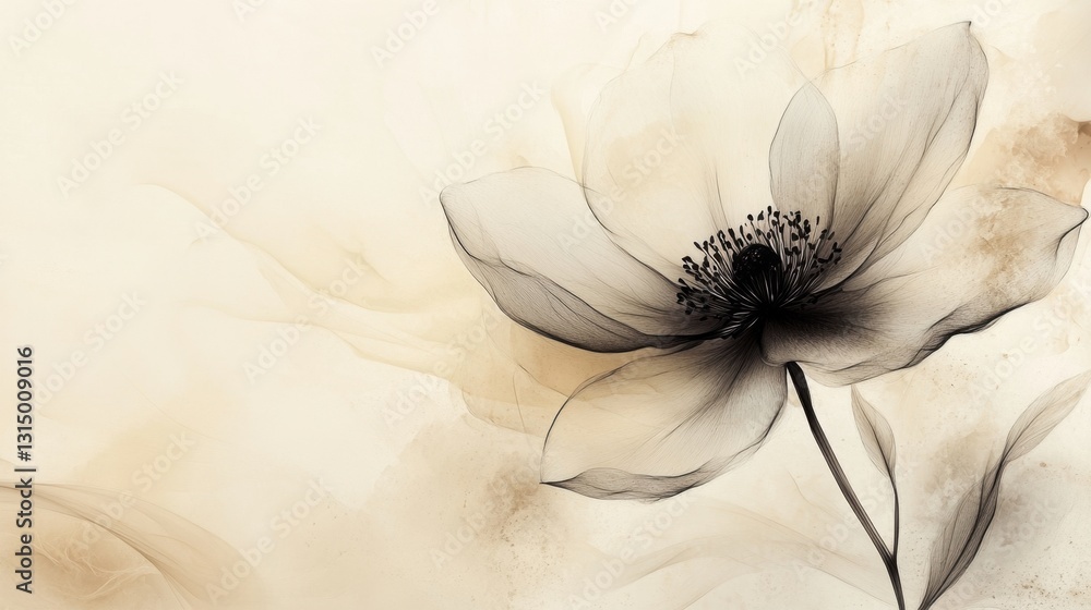 Poster ethereal floral elegance in sepia tones delicate flower art with flowing lines and soft light creati