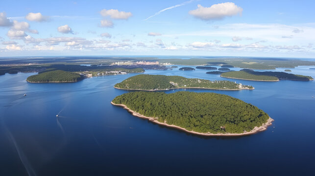 Panoramic view of the islands in the archipelago of Stockholm. Sweden. Water landscape