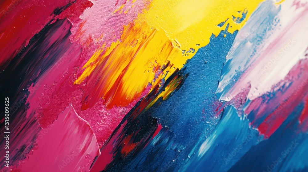 Poster vivid canvas with bold brushstrokes showcasing abstract expressionism in pink yellow and blue hues c