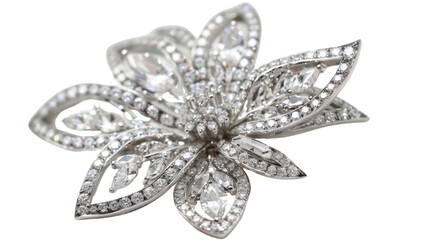 Diamond flower brooch sparkling on transparent background